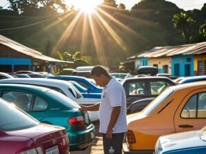 Buy Nicaraguan Used Cars: used cars for sale in Nicaragua with buyers inspecting vehicles