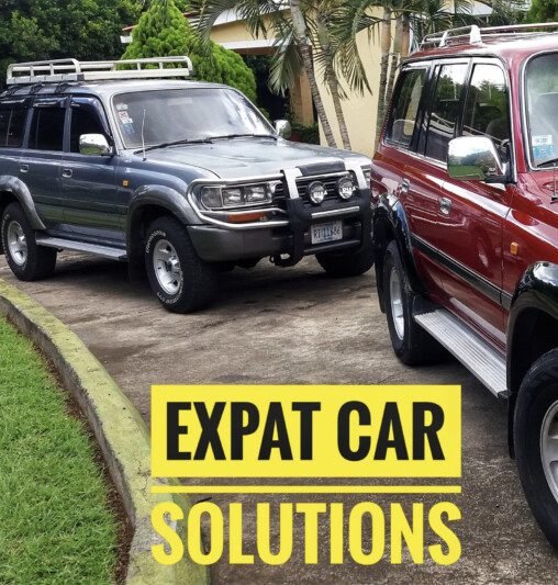 Expat Car Solutions poster of vehicles and branding for the business in Nicaragua